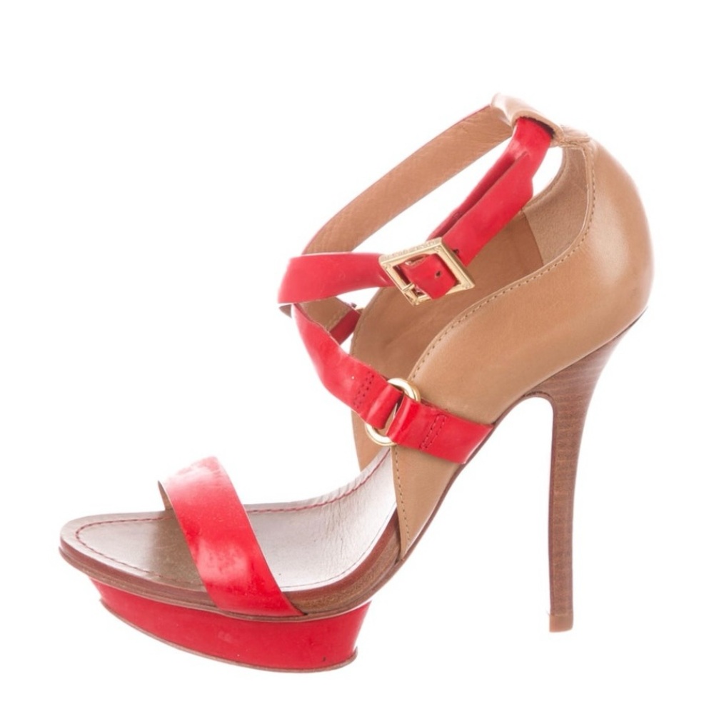 Tory Burch Red and Tan Strappy Heels